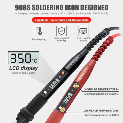JCD Electric Soldering Iron - 60W/80W Adjustable Temperature Digital Display Welding Repair Tool Kit