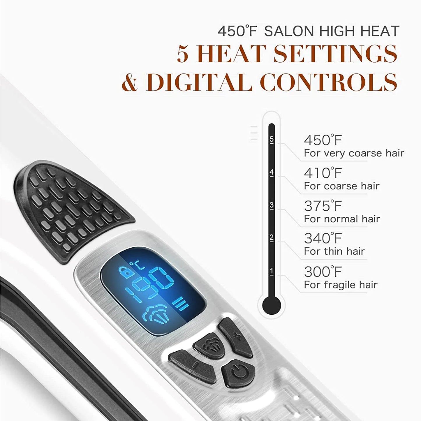 Professional Hair Straightener – Dual Voltage Titanium Curling Iron, Steam Flat Iron & Hot Hair Comb with Wide Plates