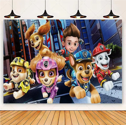 PAW Patrol Cartoon Puppy Birthday Party Backdrop – Animation Theme Decoration Background for Kids Party & Baby Shower Supplies Gift