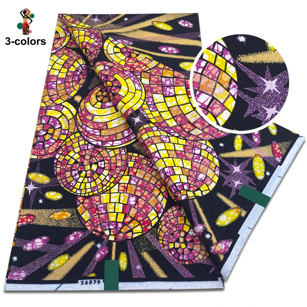African Gold Print Wax Fabric - 100% Cotton Soft Nigerian Ankara Batik Pagne Material