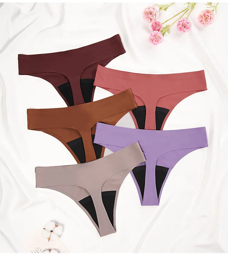 New Design Seamless Low Waist Leak-Proof Menstrual Thong Panties – 4 Layer Washable, Light Flow Period Underwear for Women