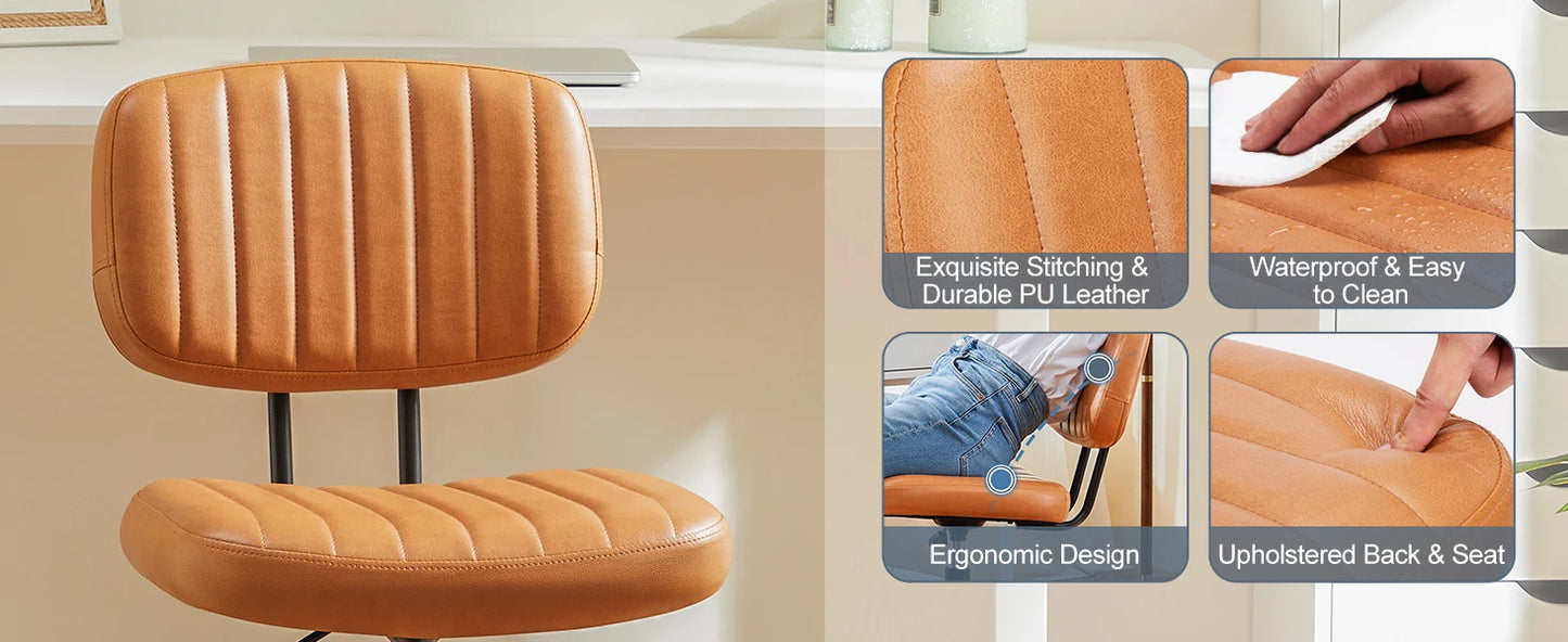 Armless Office Desk Chair – Height Adjustable PU Leather with Lumbar Support & 360° Swivel Wheels