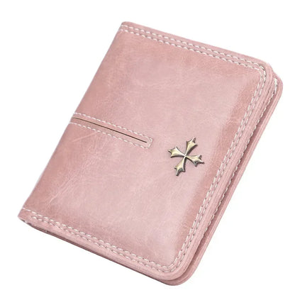 Women’s PU Leather Wallet — Short Hasp Coin & Card Holder, Small Money Bag Clutch in Blue & Red