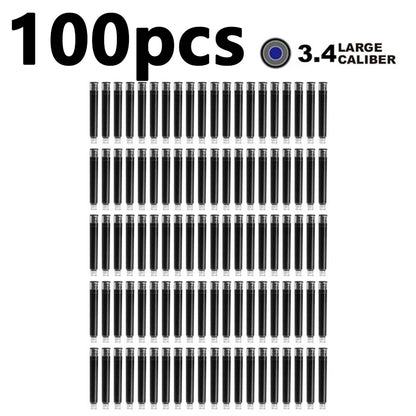 50/100pcs Fountain Pen Ink Cartridges – Black, Blue & Red Refill Set (2.6/3.4mm Bore) High-Quality