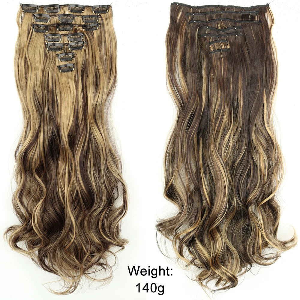 Women’s 7Pcs Hair Extensions with 16 Clips – Natural Black Straight Ombre Hairpiece