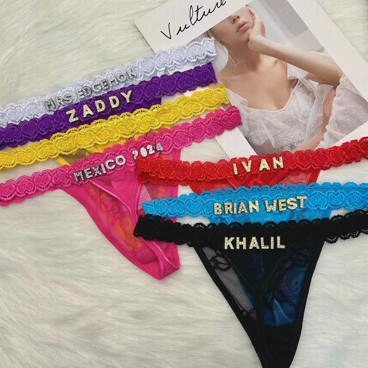 Custom Rhinestone Letter Thong Panties – Personalized Sexy G-String Underwear DIY Name Bikini Jewelry Gift for Women