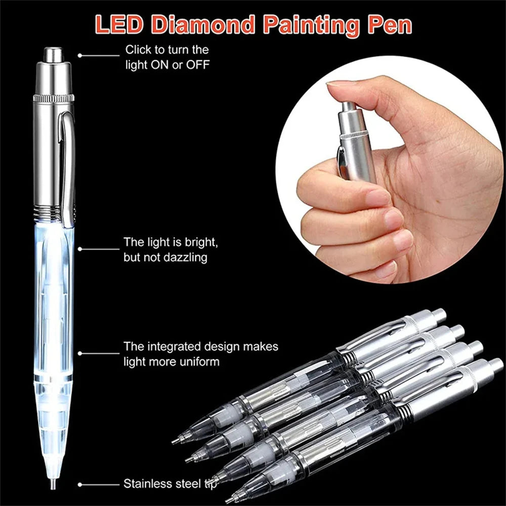 LED DIY Diamond Painting Pen with Light – Illuminated Drill Art Pen Applicator, Bead Lighting Tool & Accessories