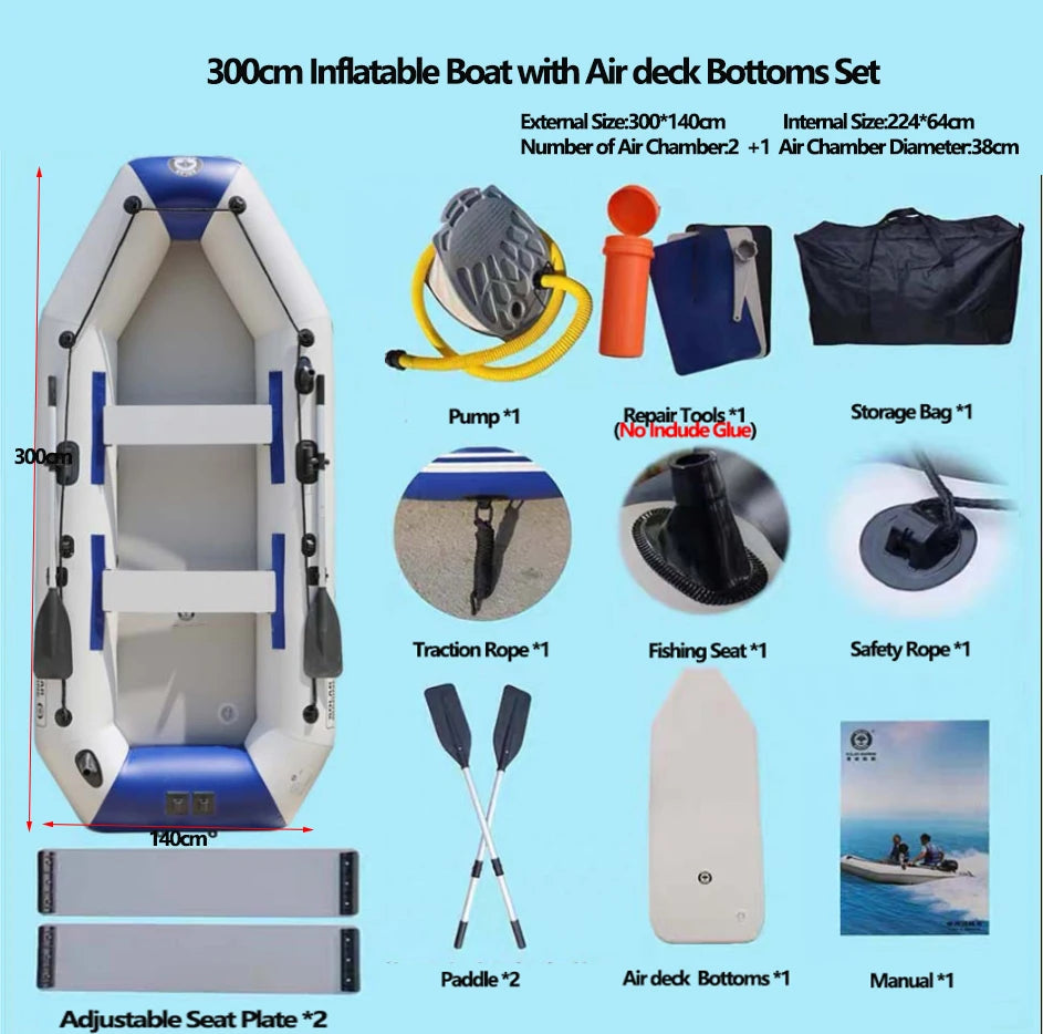 PVC 3-Layer Inflatable Boat – Wear-Resistant Fishing Kayak for 2-6 Persons, Rowing Canoe & Sports Boat