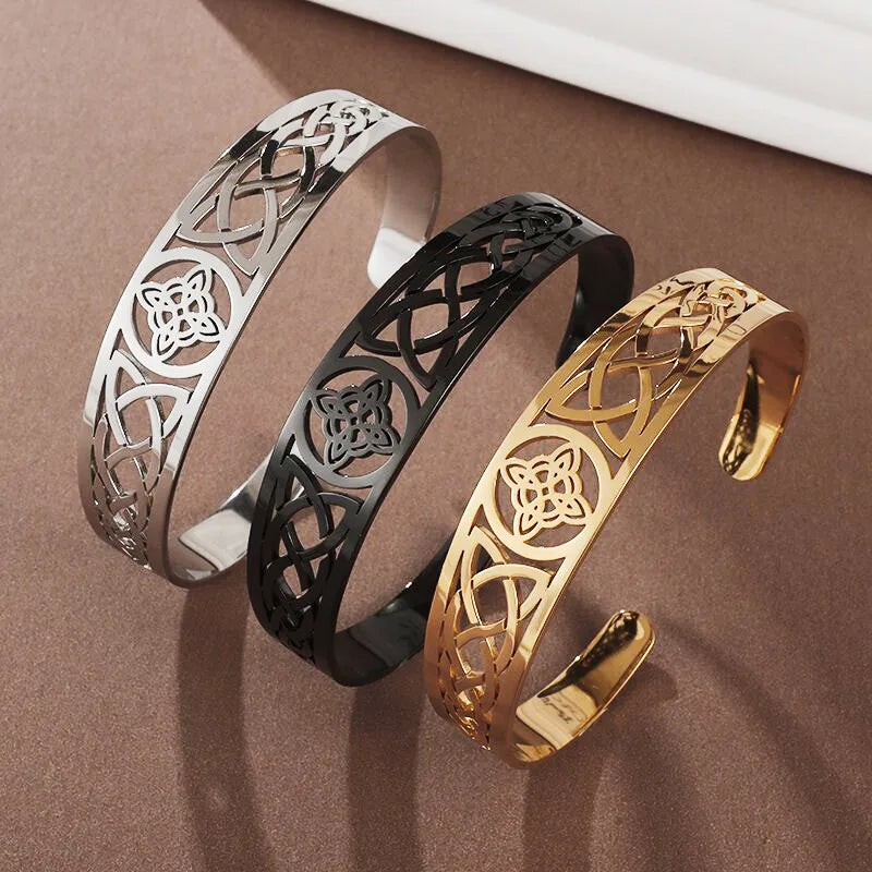Witch Knot Cuff Bracelet - Stainless Steel Pagan Magic Knot Good Luck Amulet Celtic Knot Jewelry