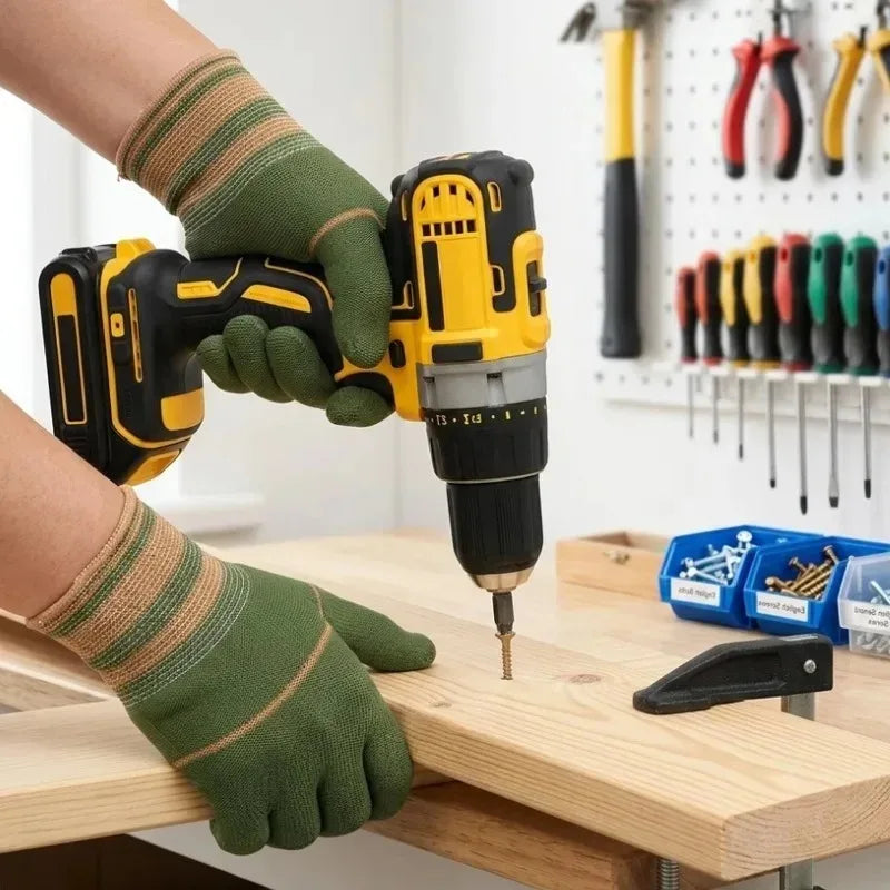 Nylon Work Gloves - 12-Pair Non-Slip Protective Gloves for Construction, Warehouse & Industrial Work