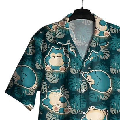 Snorlax Hawaiian Shirt & Shorts Set - Loose Casual Anime Summer Pajama Outfit