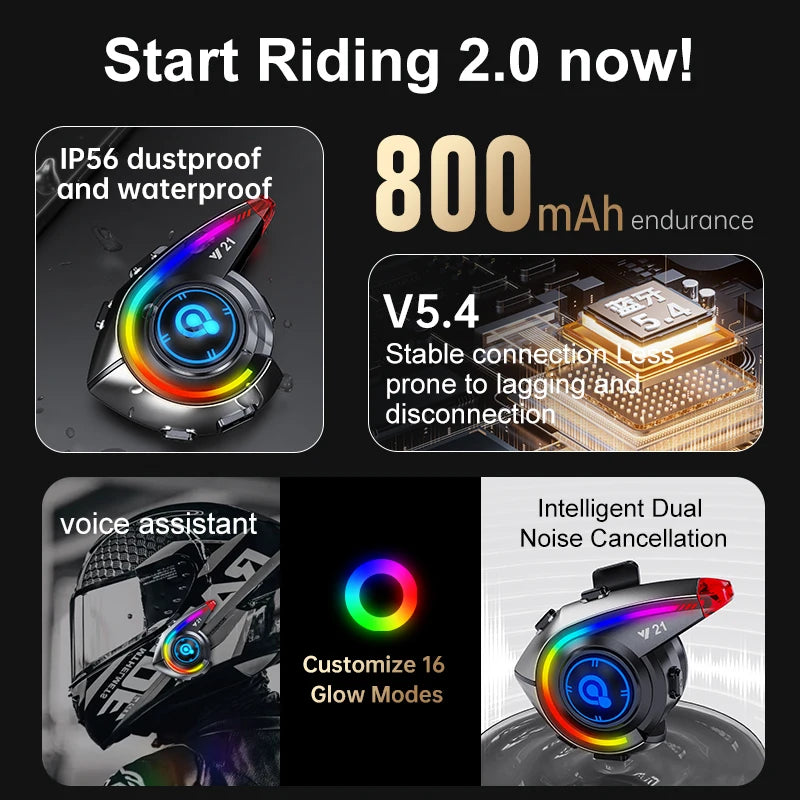 KEBIDUMEI Y21 Motorcycle Helmet Bluetooth Headset — Earphone Music Player with FM Radio & SOS Warning Light