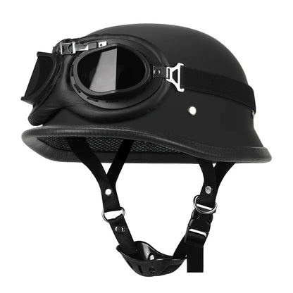 German Leather Motorcycle Half Helmet - Vintage Open Face Biker Helmet, DOT Certified, Casco Moto for S-XXL Sizes