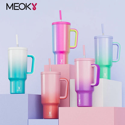 Meoky 40oz Stainless Steel Tumbler with Handle and Straw – Leak-Proof Multi-Print Coffee Cup, Travel Water Bottle, Car Mug, Perfect Gift