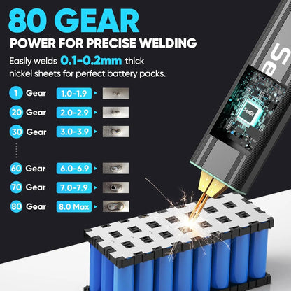 Seesii 80-Gear Mini Portable Spot Welder – Handheld Digital Display Welder for 0.1-0.2mm Nickel Sheets