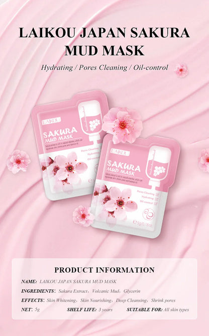 50pcs LAIKOU Sakura Mud Facial Masks – Moisturizing, Anti-Aging, Anti-Acne Deep Cleansing Skincare Face Mask