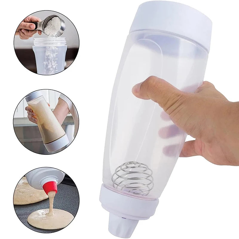 Pancake Batter Dispenser Mixer with BlenderBall Wire Whisk - Squeeze Bottle Pancake Shaker Dispenser JT194 by LMETJMA