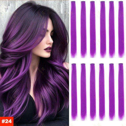 18-Color Clip-In Hair Extensions – 22 Inch Long Straight Synthetic Wig with High Gloss for Women & Children
