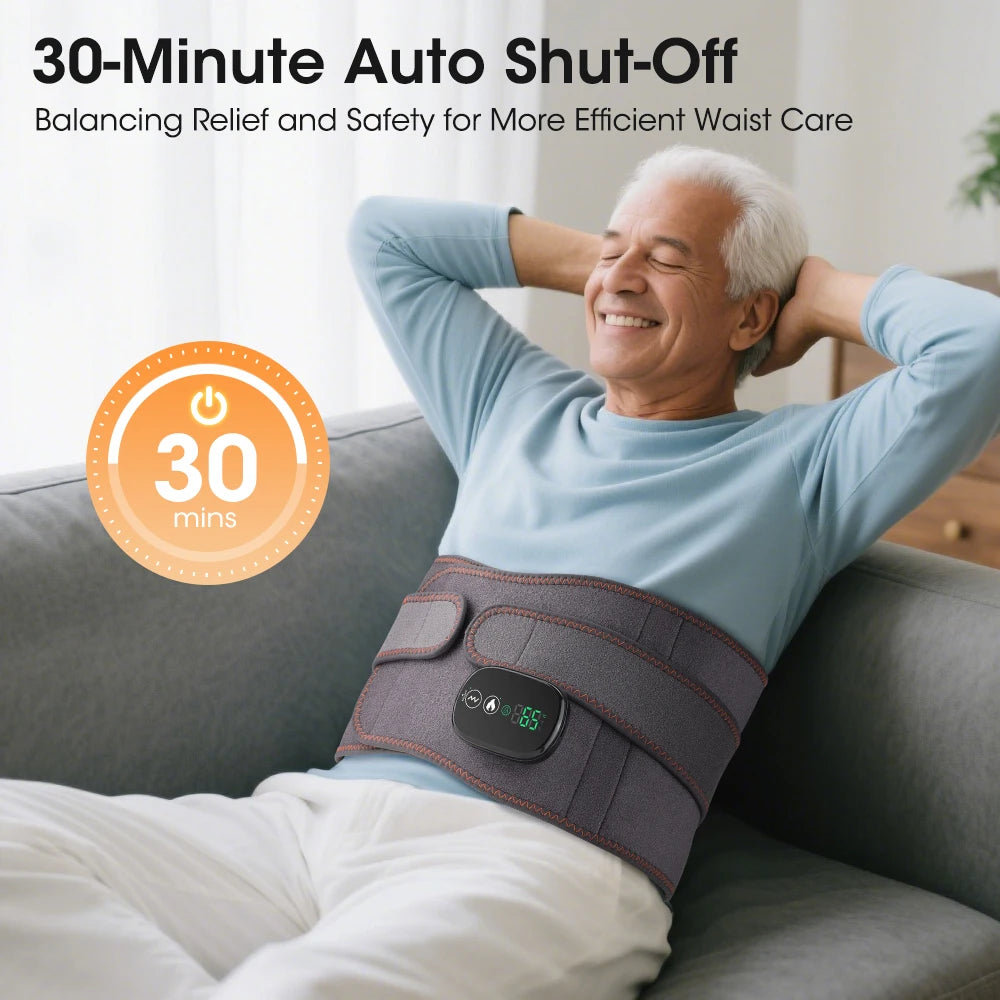 Cordless Heated Waist Belt Massager – Lumbar Support with Vibration Massage for Lower Back Pain Relief