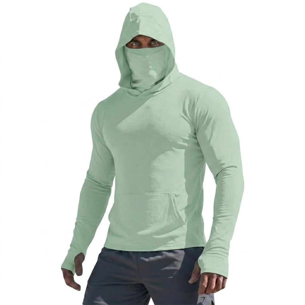Men’s UPF50+ Sun Protection Long Sleeve Quick Dry Hoodie – Lightweight Fishing & Running Performance Shirt