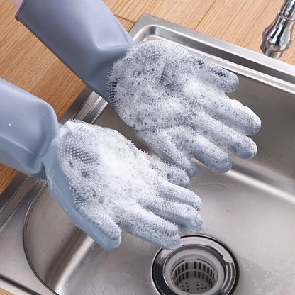 Magic Silicone Rubber Dishwashing Gloves - Household Kitchen Cleaning Tools with Built-in Sponge Scrubber - Durable and Versatile Cleaning Gloves