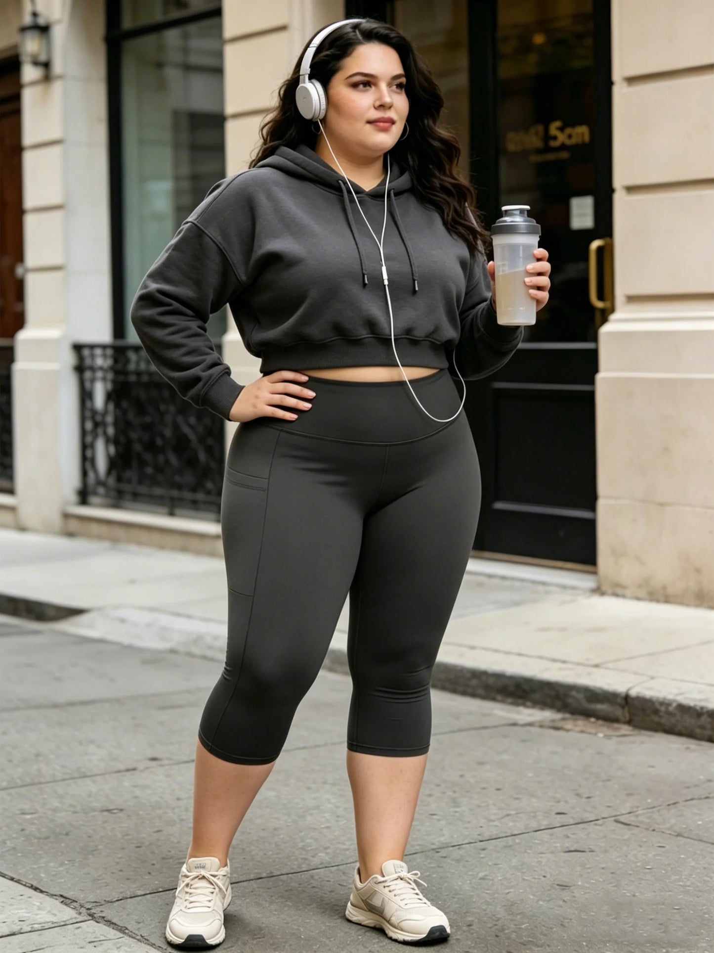 Women's Plus Size Capri Leggings - High-Waist Tummy Control Stretch Yoga Pants with Pockets