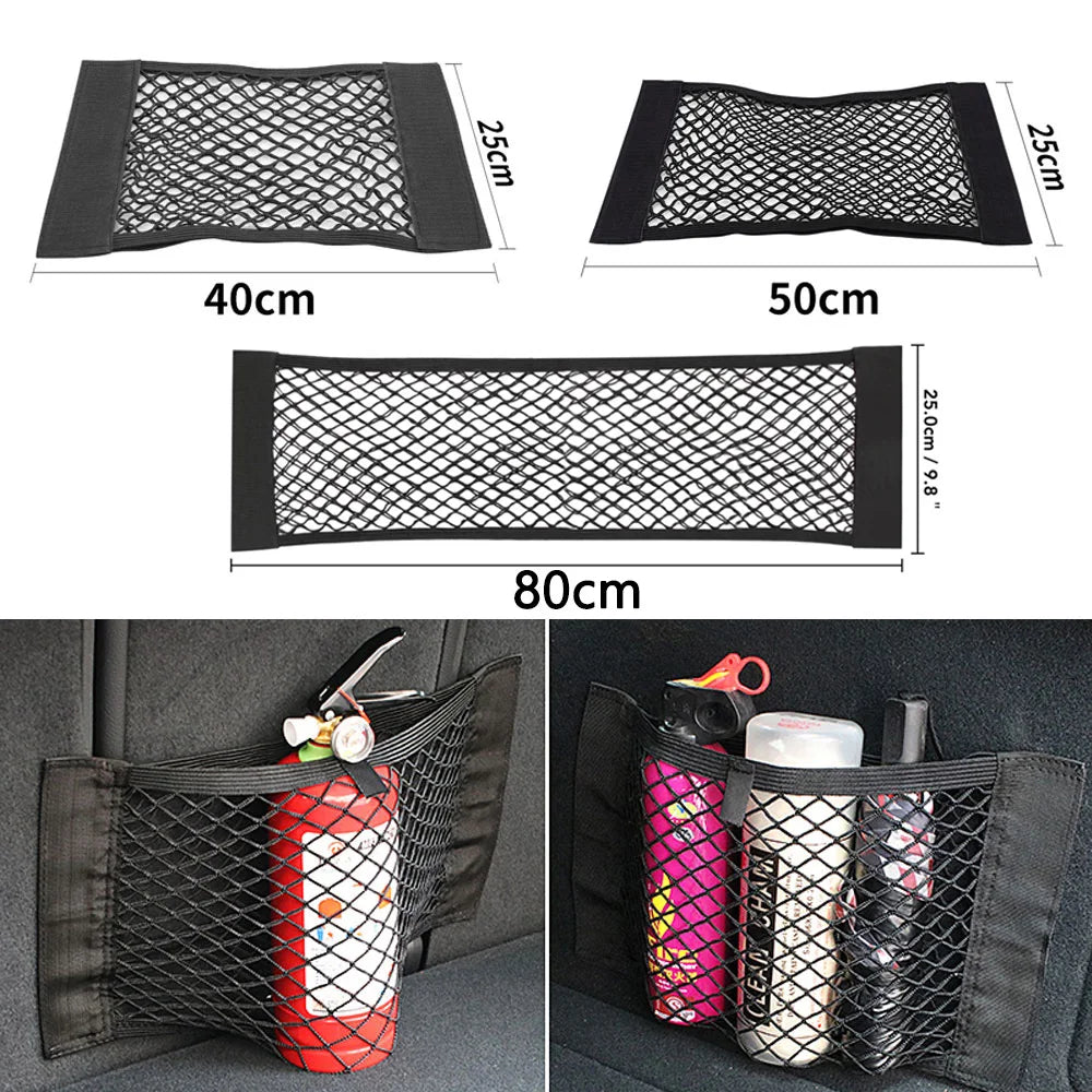 Universal Car Back Rear Trunk Organizer | Elastic Mesh Seat Net with Magic Sticker | Convenient Storage Bag Pocket for Auto Organization