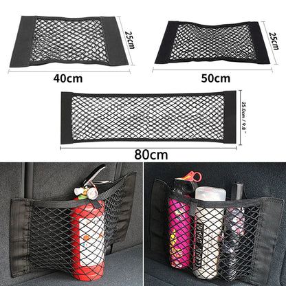 Universal Car Back Rear Trunk Organizer | Elastic Mesh Seat Net with Magic Sticker | Convenient Storage Bag Pocket for Auto Organization