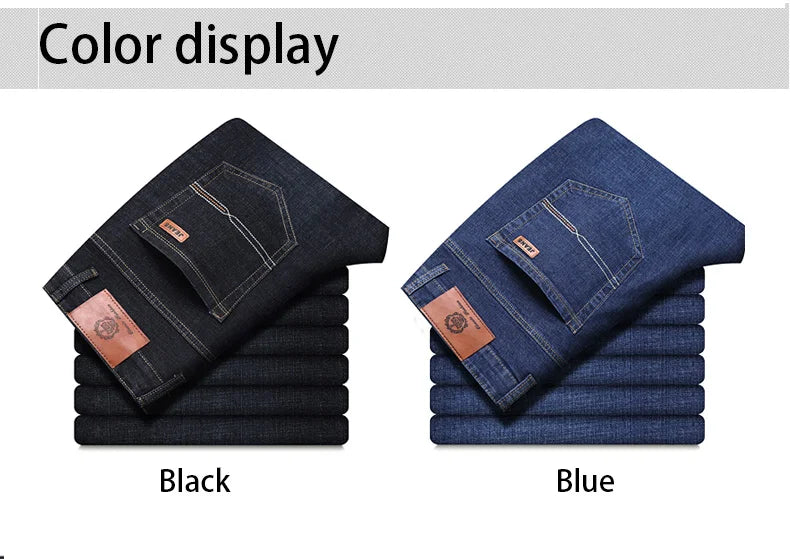 Men’s Classic Black Jeans — Soft Biker Denim Pants Jean Homme Pantalones Hombre Masculino Overalls, Sizes 32-38