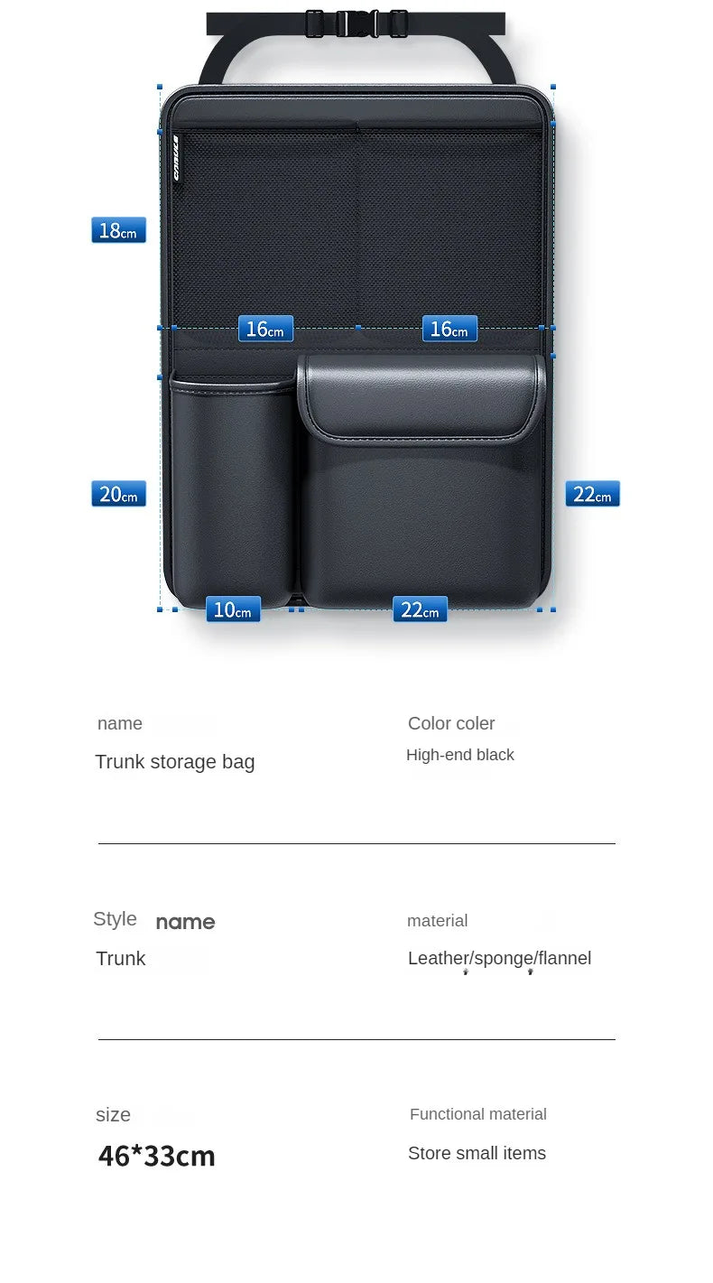 Car Trunk Leather Storage Bag – Foldable Seat Back Tools Organizer, UV-Protected Multifunctional Hanging Organizer for SUVs
