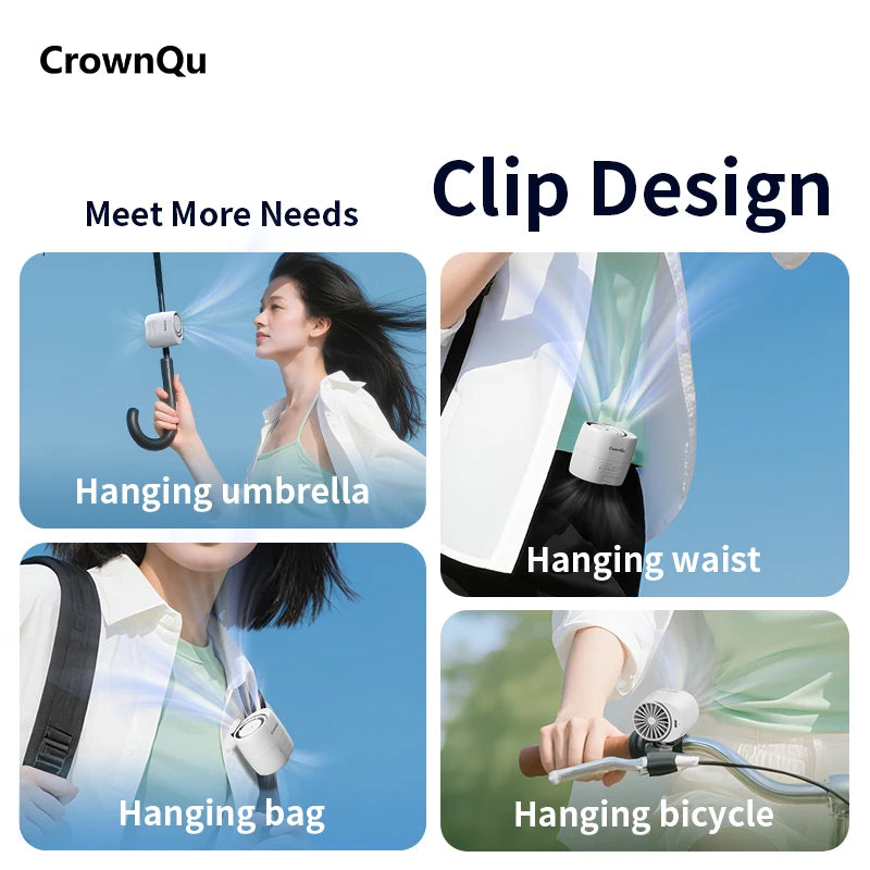 Portable Waist Clip Fan Rechargeable 360° Adjustable Turbo Neck Fan 3-Speed Strong Wind Outdoor Sports & Work Cooling Fan
