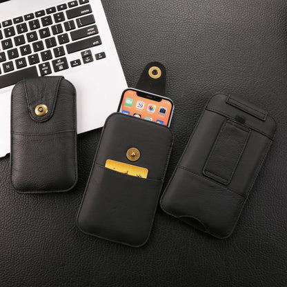 Genuine Cow Leather Phone Pouch – Men’s Waist Bag Holster for iPhone 7 to 16 Pro Max