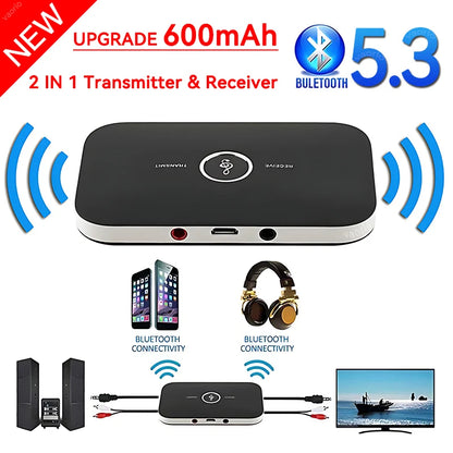 B6 2-in-1 Bluetooth 5.3 Audio Transmitter & Receiver | 3.5mm AUX RCA USB Wireless Adapter for Car, PC, TV, Headphones