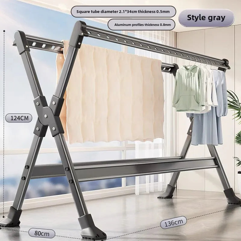 Floor-to-Ceiling Aluminum Drying Rack — Foldable Outdoor & Indoor Clothes Organizer for Kids' Clothing