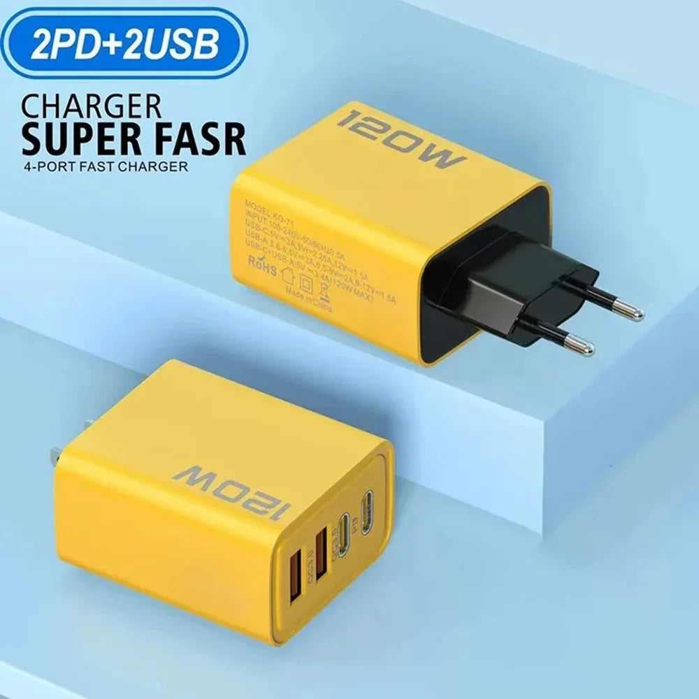 120W PD USB-C Charger - Fast Charging Mobile Phone Adapter with Quick Charge 3.0, Type C for iPhone, Samsung, Xiaomi, EU/US Plug