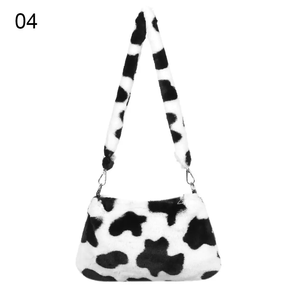 Women’s Leopard Plush Shoulder Bag - Animal Print Underarm Crossbody Messenger Bag for Casual Everyday Style