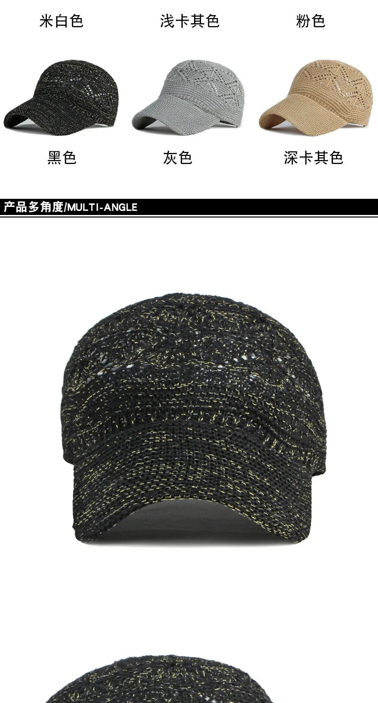 Women’s Summer Hollow Baseball Cap – Breathable Knitted Mesh Adjustable Sun Hat for Holiday and Outdoor Use