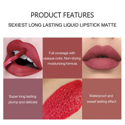 Sexy Long-Lasting Velvet Matte Lip Gloss – Waterproof, Non-Stick Red Liquid Lipstick for Women