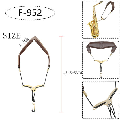 Saxophone Neck Strap - Adjustable Leather Universal Fit for Soprano, Alto, Tenor Sax with Secure Closed Hooks