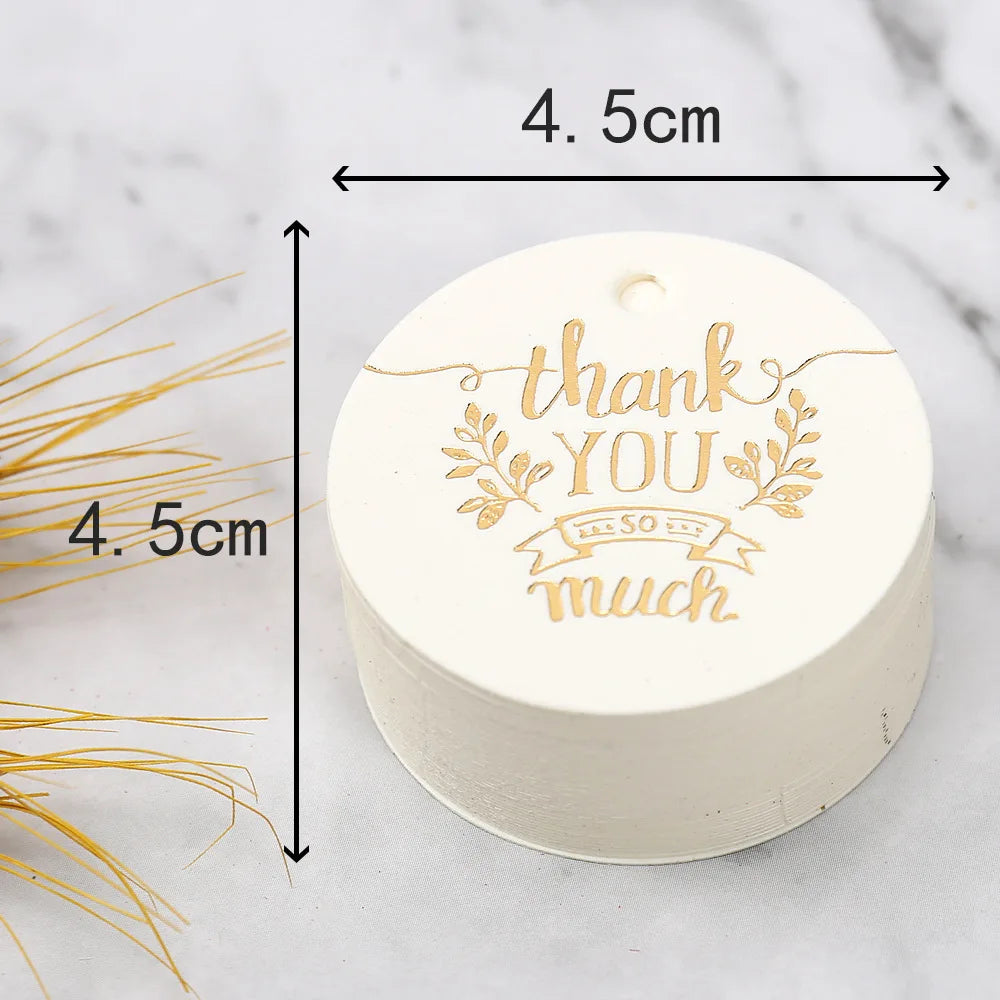 50PCS 4.5cm Bronzing Round Garment Tags – “Thank You” Paper Hang Tags for Clothing, Shoes, Packaging & DIY Crafts
