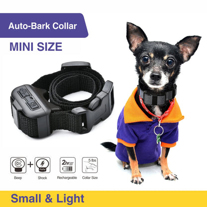 Rechargeable Small Dog Bark Control Collar – Automatic Anti-Bark Training Collar with Beep, Vibration & Shock Modes for Puppy and Dogs