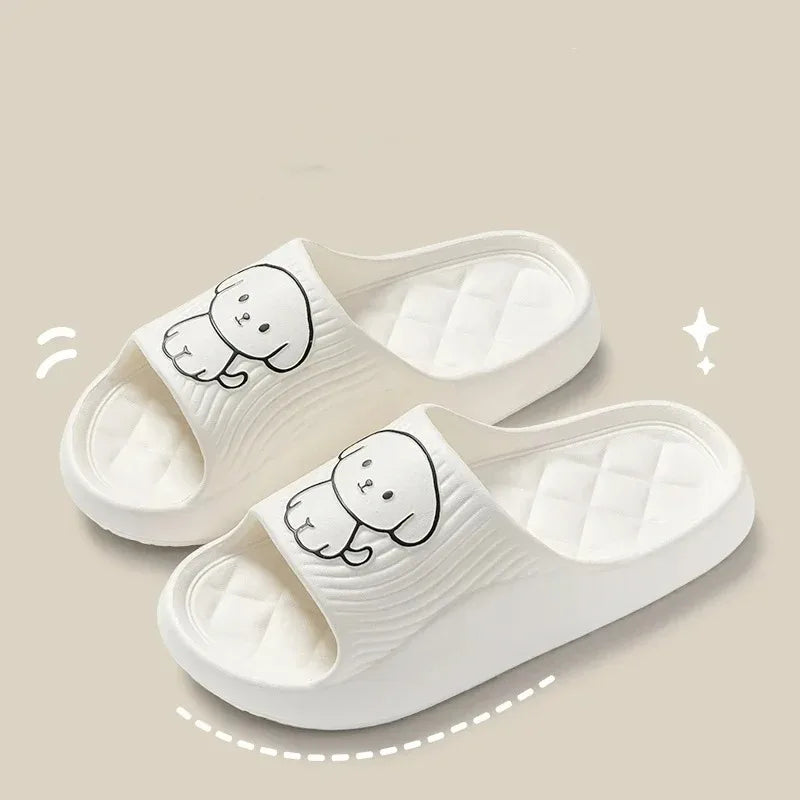 Cute Couple Pillow Slippers – Women’s Summer 2024 Non-Slip Indoor Bath Sandals with Thick EVA Sole