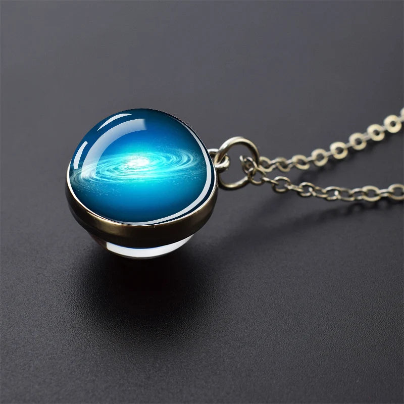 Solar System Planet Glass Ball Necklace – Moon, Earth, Jupiter & More Space-Themed Pendant for Women Fashion Gift