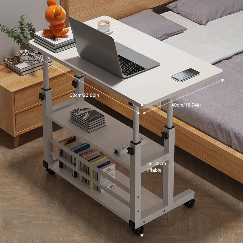 Adjustable Height Swivel Wheel Bedside Table – Mobile Rolling Desk for Laptop, Dormitory & Bedroom Use