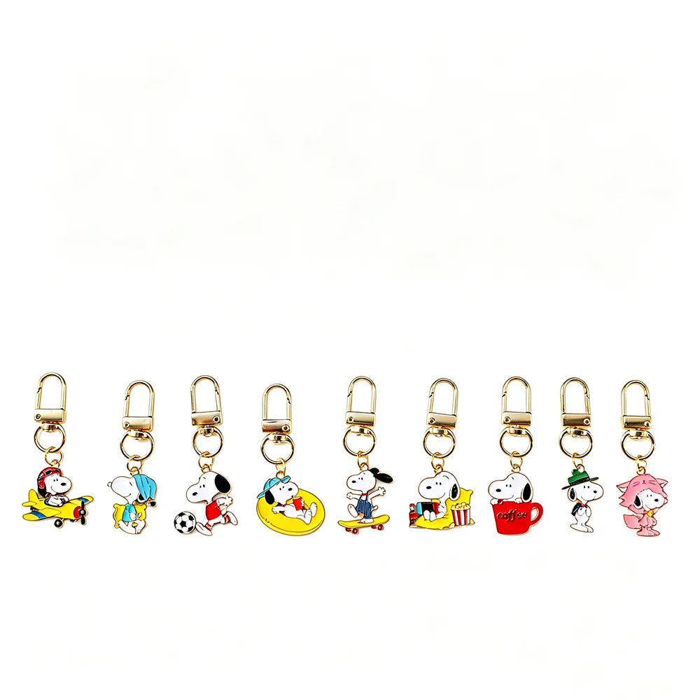 9-Piece Snoopy Cartoon Metal Keychain Set - Cute Kawaii Bag Charms and Backpack Decorations for Gifts and Collectors