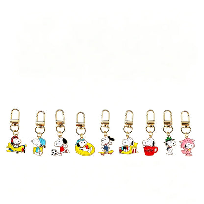 9-Piece Snoopy Cartoon Metal Keychain Set - Cute Kawaii Bag Charms and Backpack Decorations for Gifts and Collectors
