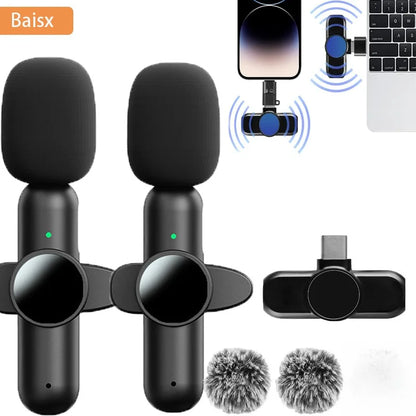 Wireless Lavalier Microphone - Noise Reduction Clip-On Mic for iPhone iPad Recording Live Stream YouTube & Facebook