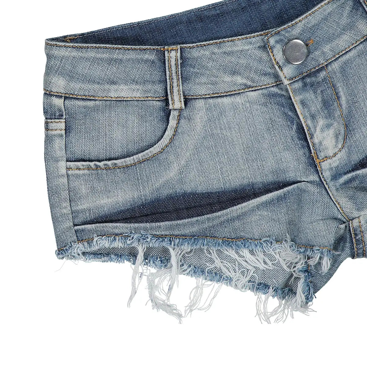 Sexy Low Waist Perforated Denim Shorts – Summer Fashion Casual Hot Pants for Women