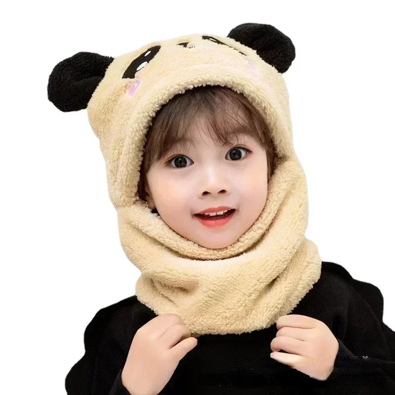 Cartoon Winter Hat for Kids - Thickened Scarf Cap with Fleece for Boys & Girls, 1-18 Years