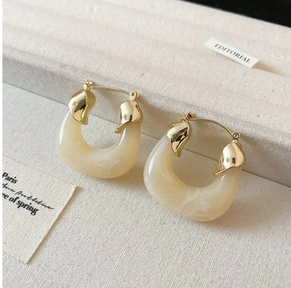Retro Brown Resin U-Shaped Hoop Earrings — European & American Geometric Earrings for Women, Simple Fashion Jewelry Gift